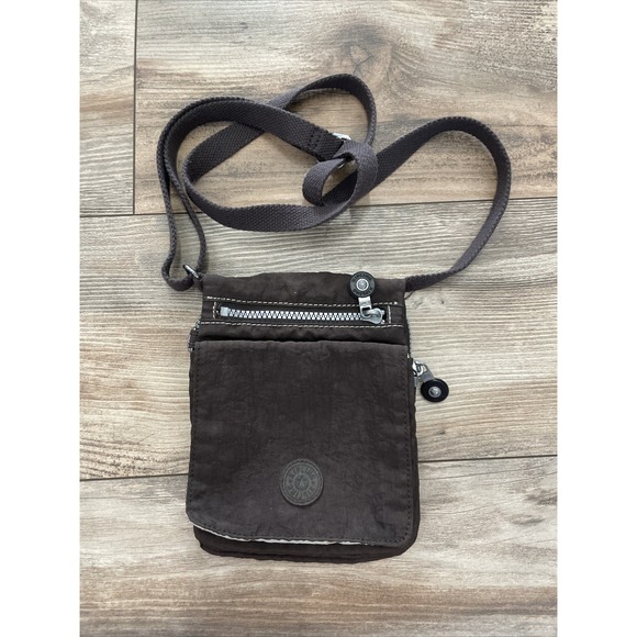 Kipling Handbags - Kipling Small Brown Crinkle Nylon Crossbody Bag Flap Front Adjustable Strap